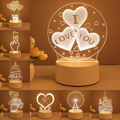 USB LED 3D acrylic desk lamp with wooden base for home decor