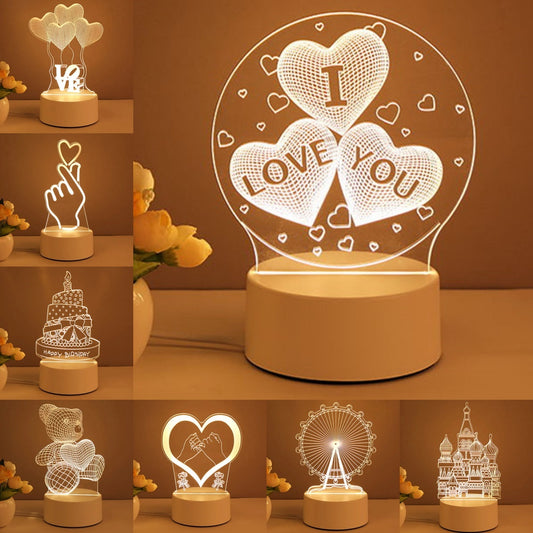 USB LED 3D acrylic desk lamp with wooden base for home decor