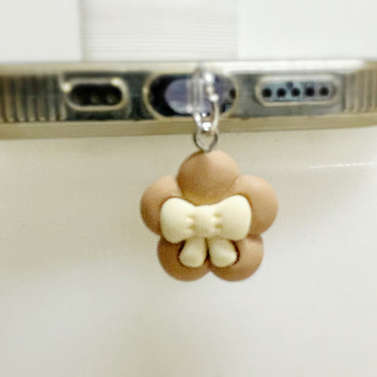 White flower design USB-C dust plug charm for phones